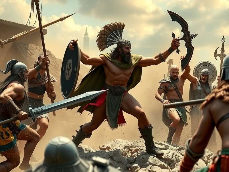 Holy Warriors intense battle scene with mythological characters